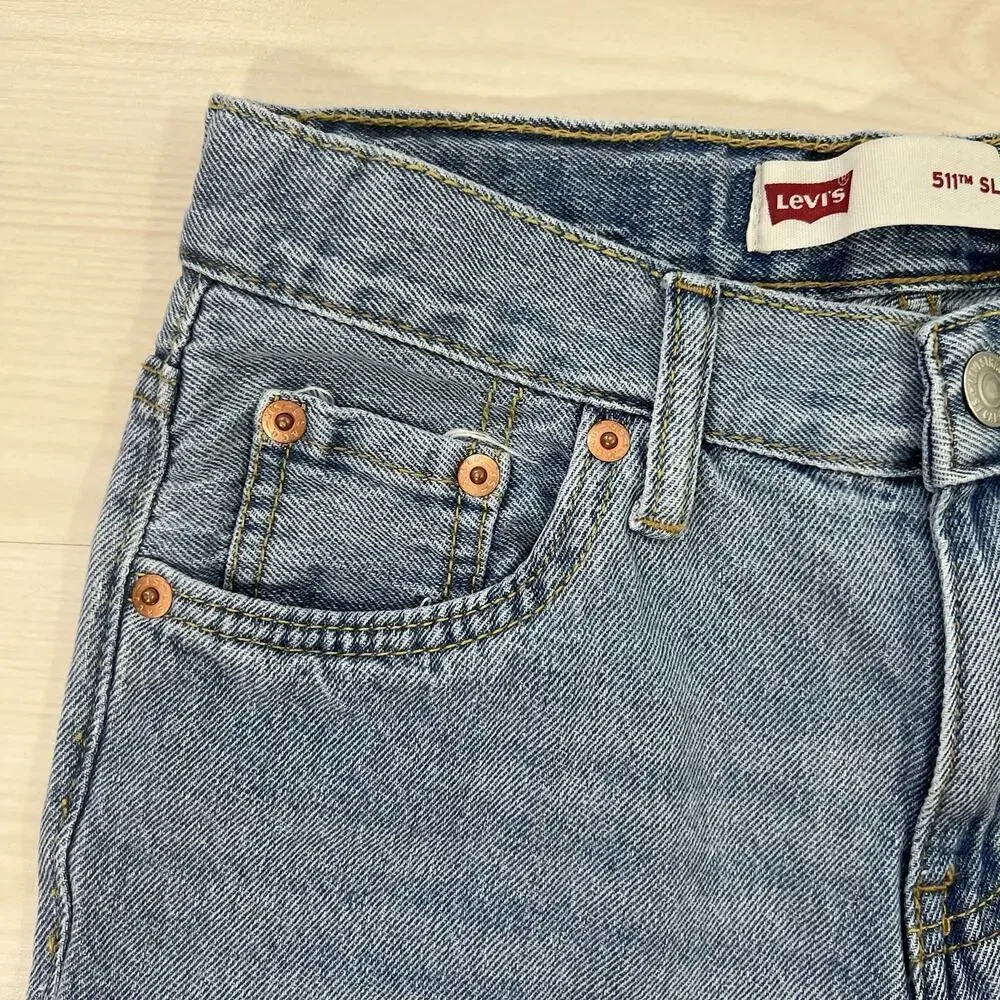Levi's Boys Shorts 12 Regular 511 Denim Blue Jean Medium Wash Adjustable Waist
